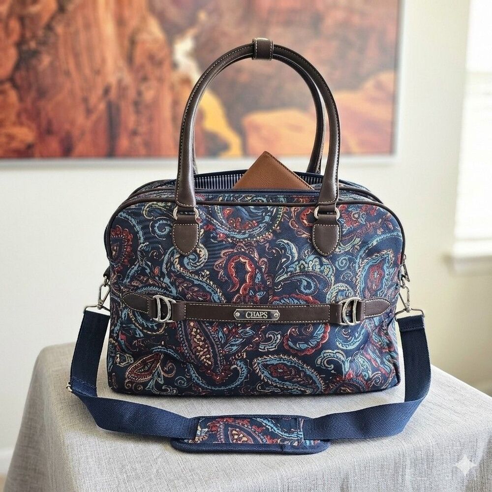 NEW WITHOUT TAGS Chaps Paisley Travel Bag Satchel Multi Pocket Weekender Tote